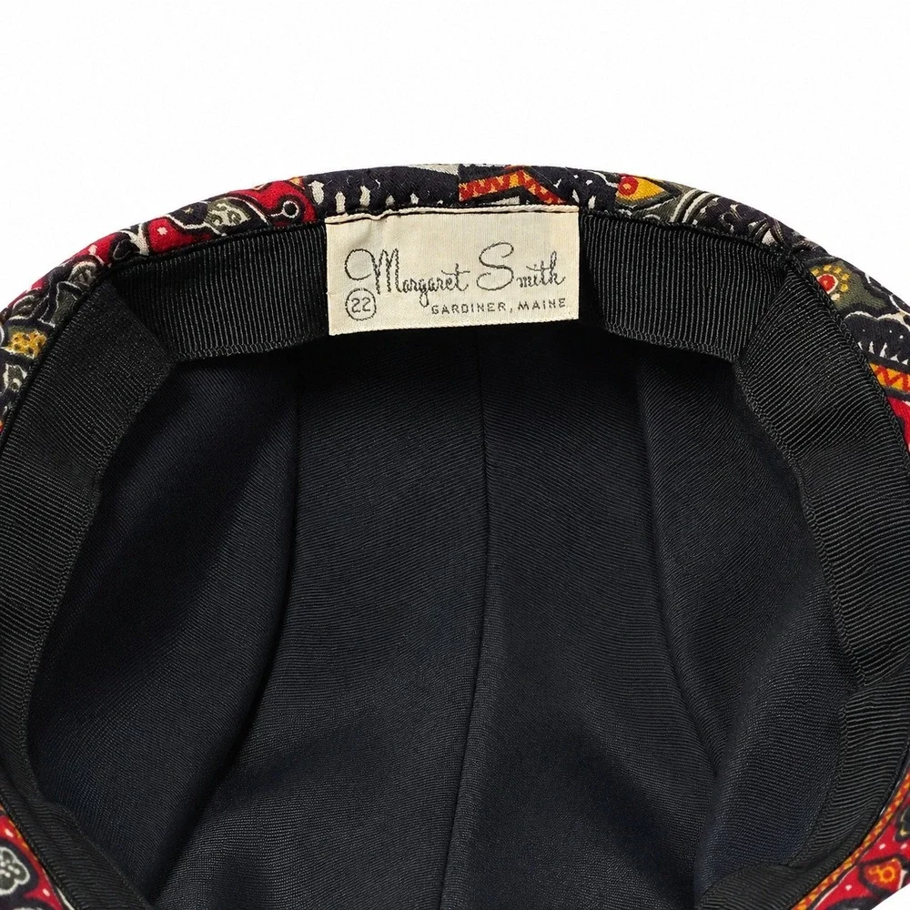 Vintage Margaret Smith Gardiner Maine Paisley Floral Hat Cap Size 22 Boho Funky